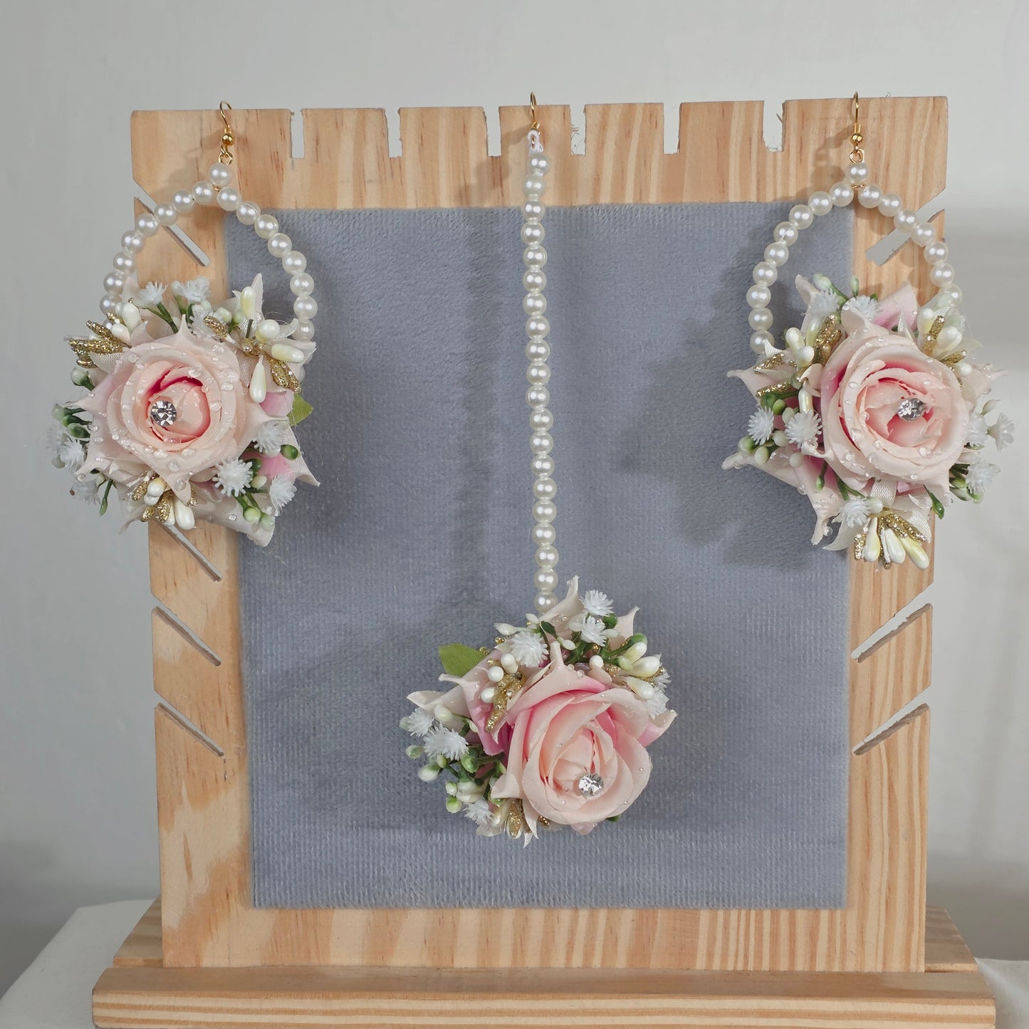 Peach Blossom Earrings & Tikka