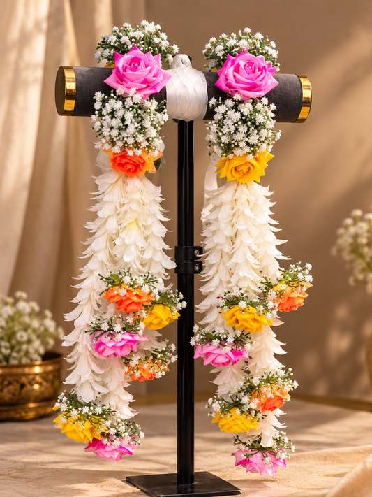 Multicolour Rose & White Floral Long Kaleera Gajra Pair