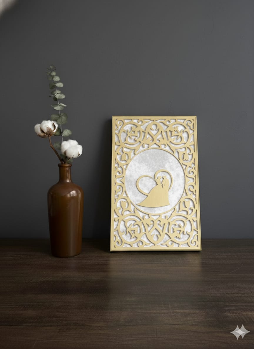 📖 Premium Velvet & Acrylic Nikah Booklet
Capture your special day with
luxurious, premium
wedding contract booklets designed to create a beautiful, lasting memory of your sacred union
Key Features:
Size: 12*18 Inches Closed Book
Size 24*18 Inches Open Book
Materials: Crafted with premium, durable velvet that offers a soft, elegant "feather touch" feel. The exquisite geometric design is achieved with high-quality acrylic for an exceptionally elegant and modern look.
Personalization:
Name,