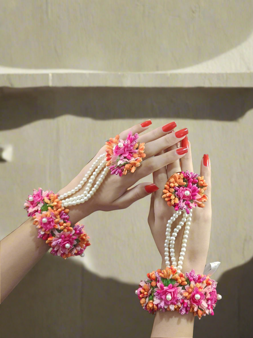 Flower bracelet with attached rings