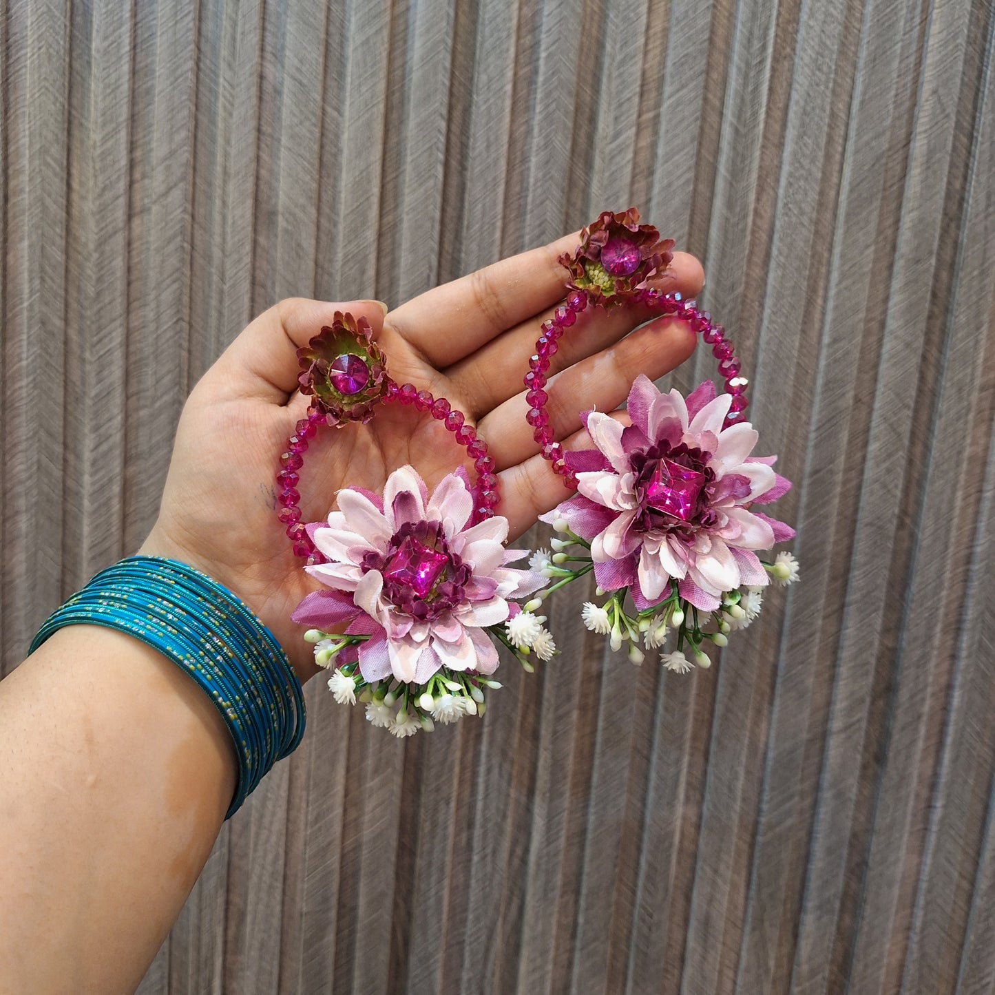 Double shaded floral earrings bindi