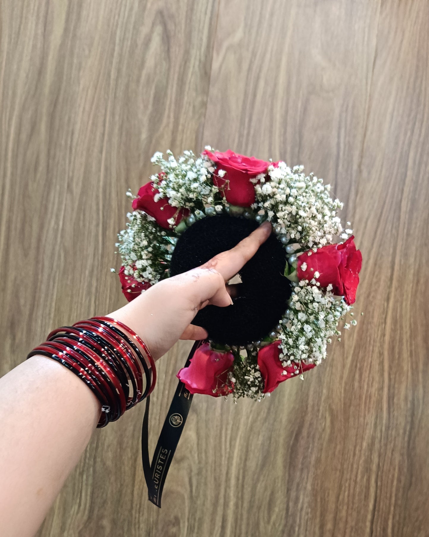 Red Rose and babysbreath hair Bun