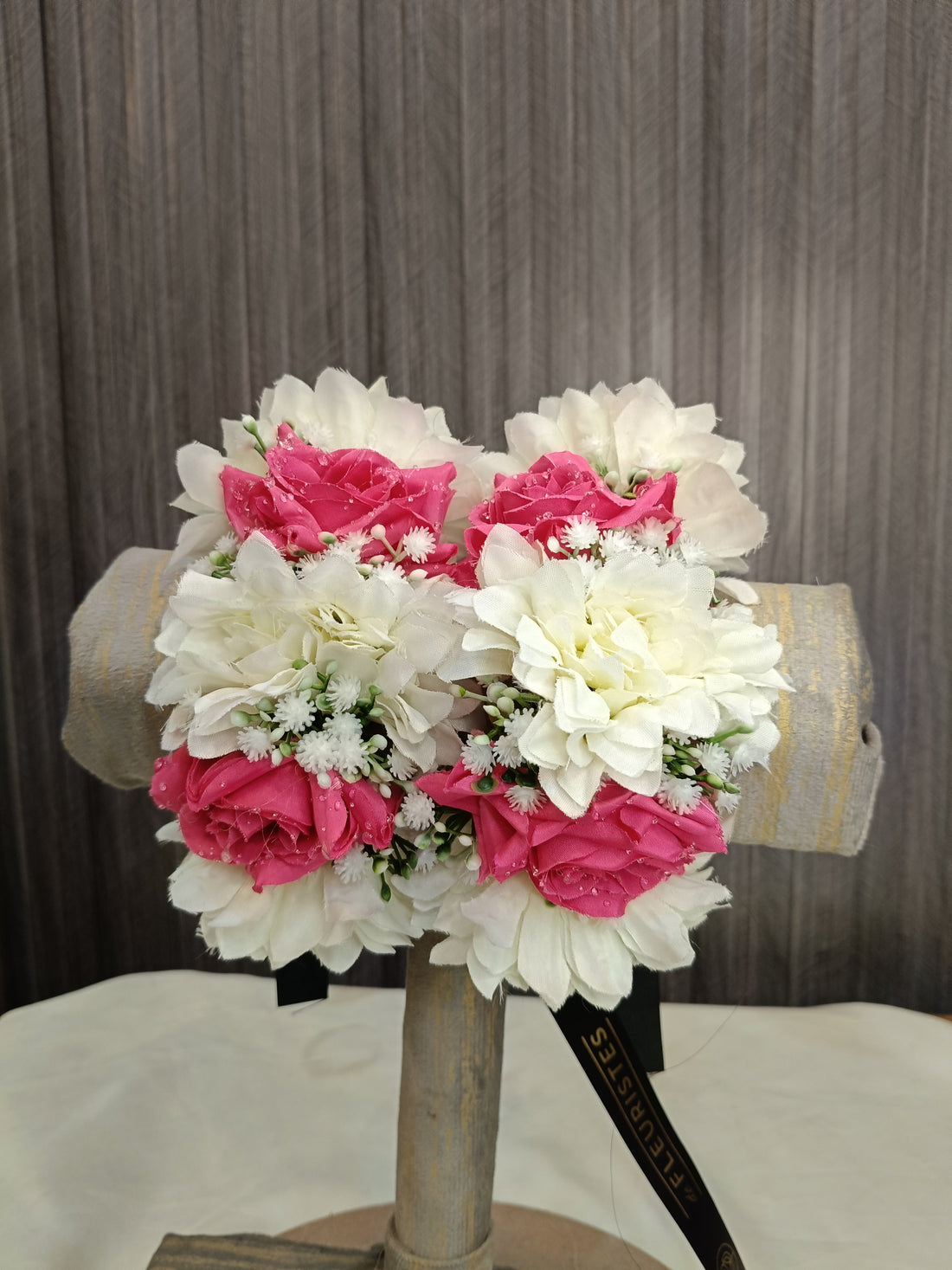Petal Pink and White Gajra bridal hand jewellery from De Fleuristes