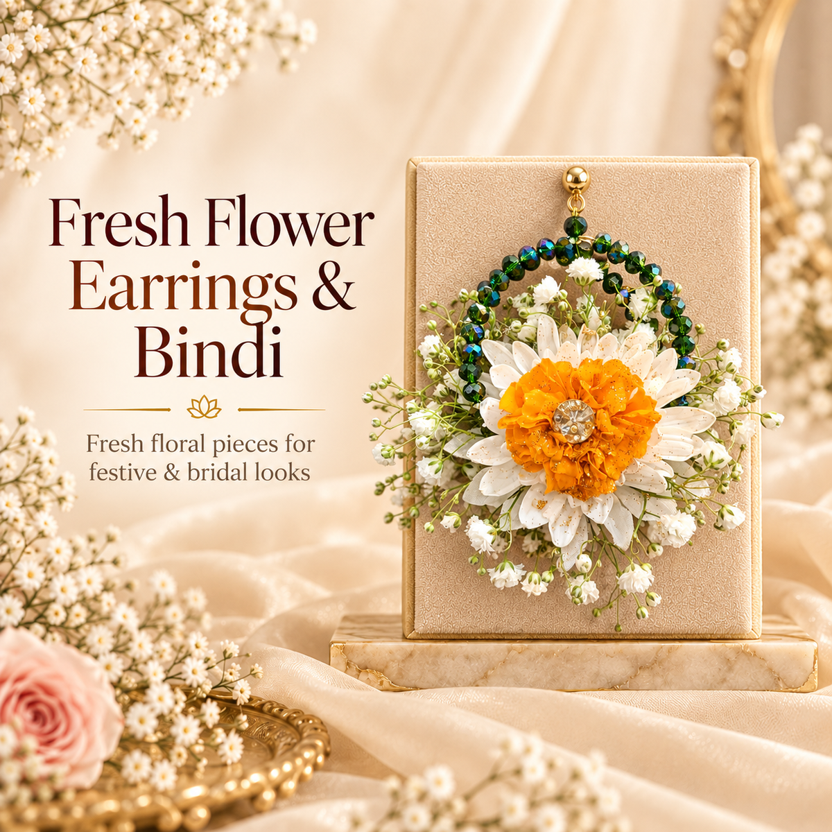 Fresh Flower Earrings & Bindi — Jewellery That Blooms