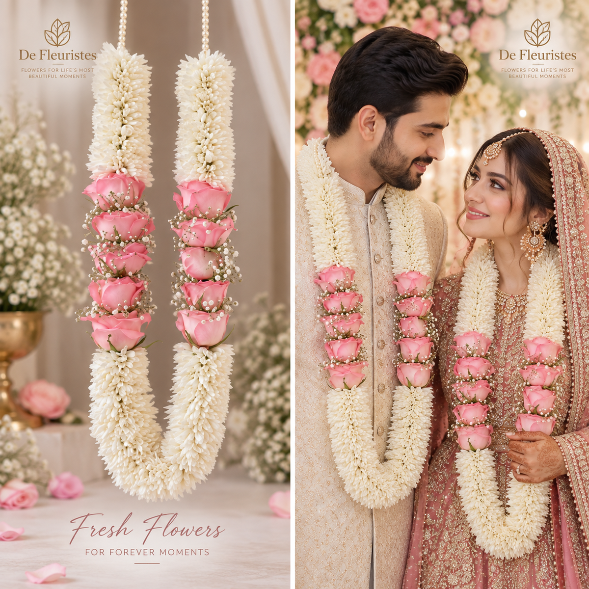 Pink Rose & White Chrysanthemum Fresh Wedding Mala