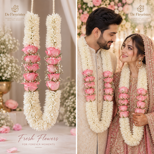 Pink Rose & White Chrysanthemum Fresh Wedding Mala