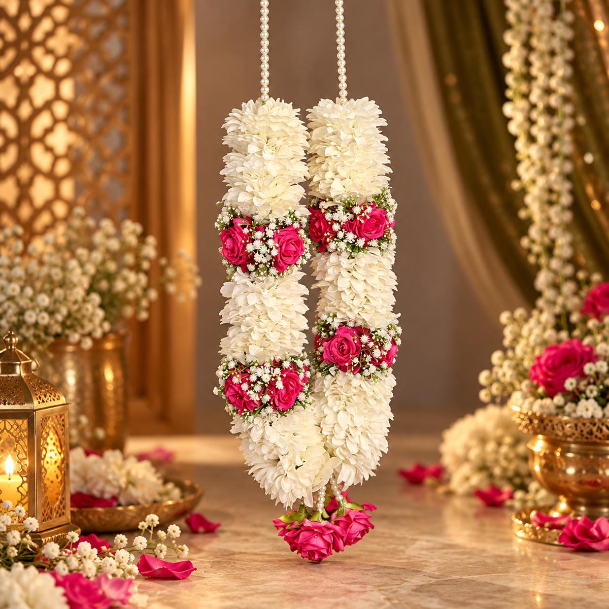 White & Pink Rose Wedding Malaa Set – Bridal Varmala Garland