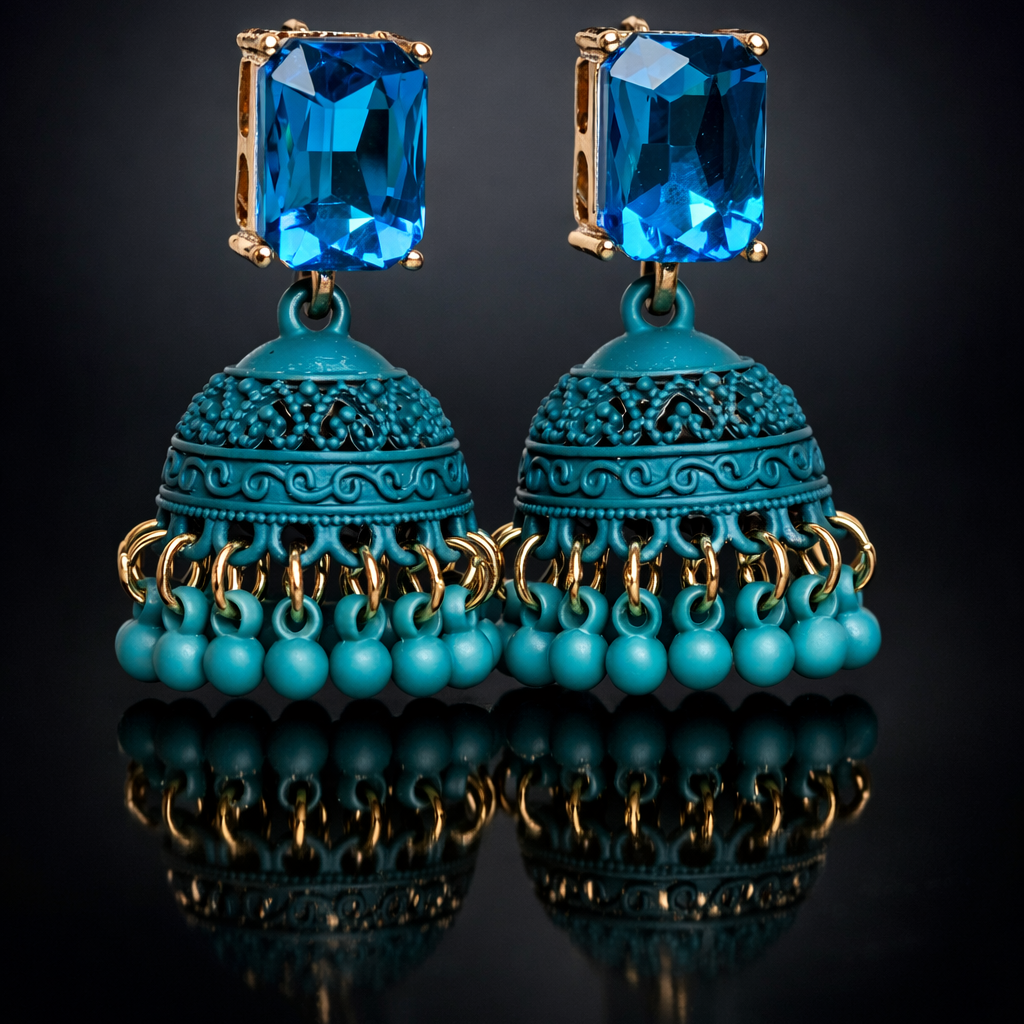 Midnight Bloom -Color Jhumka Earrings 002