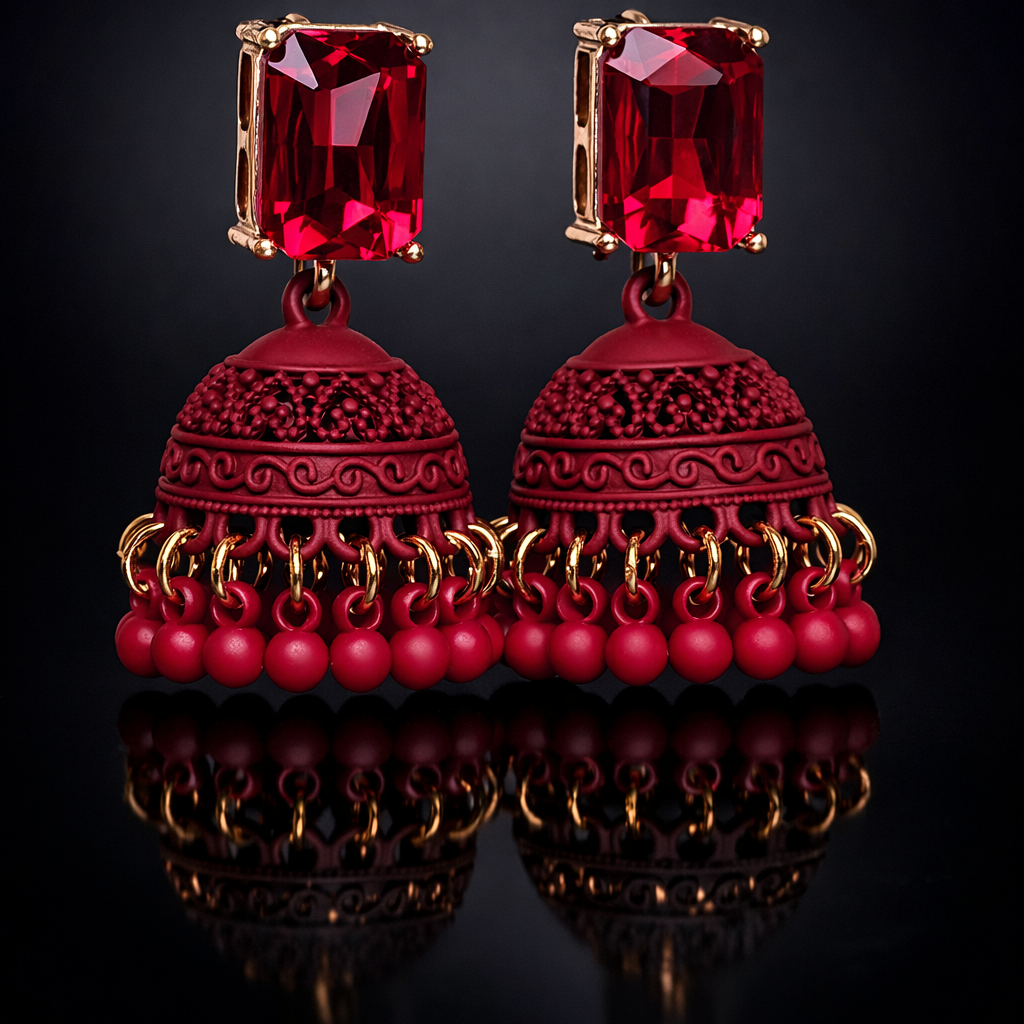 Midnight Bloom -Color Jhumka Earrings 002