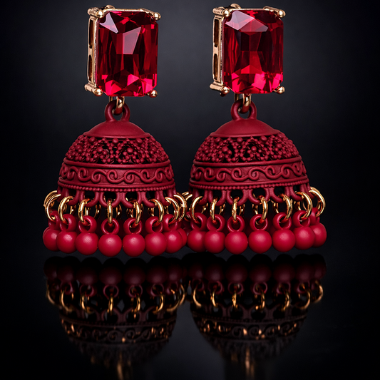 Midnight Bloom -Color Jhumka Earrings 003