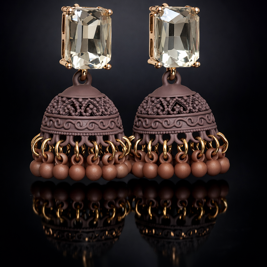 Midnight Bloom -Color Jhumka Earrings