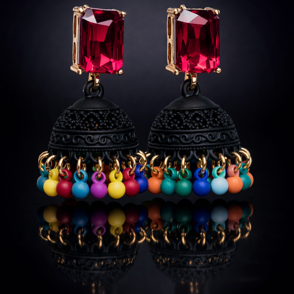 Midnight Bloom -Color Jhumka Earrings 003