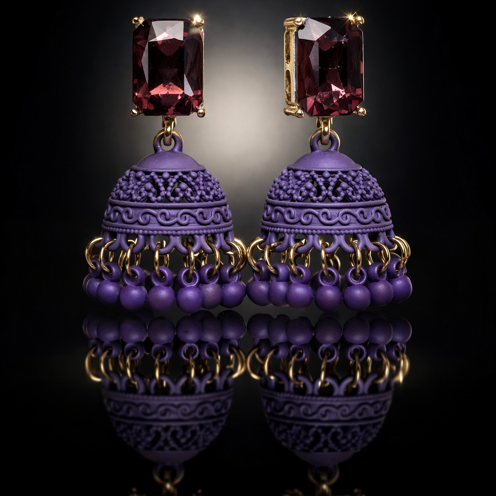 Midnight Bloom -Color Jhumka Earrings 001