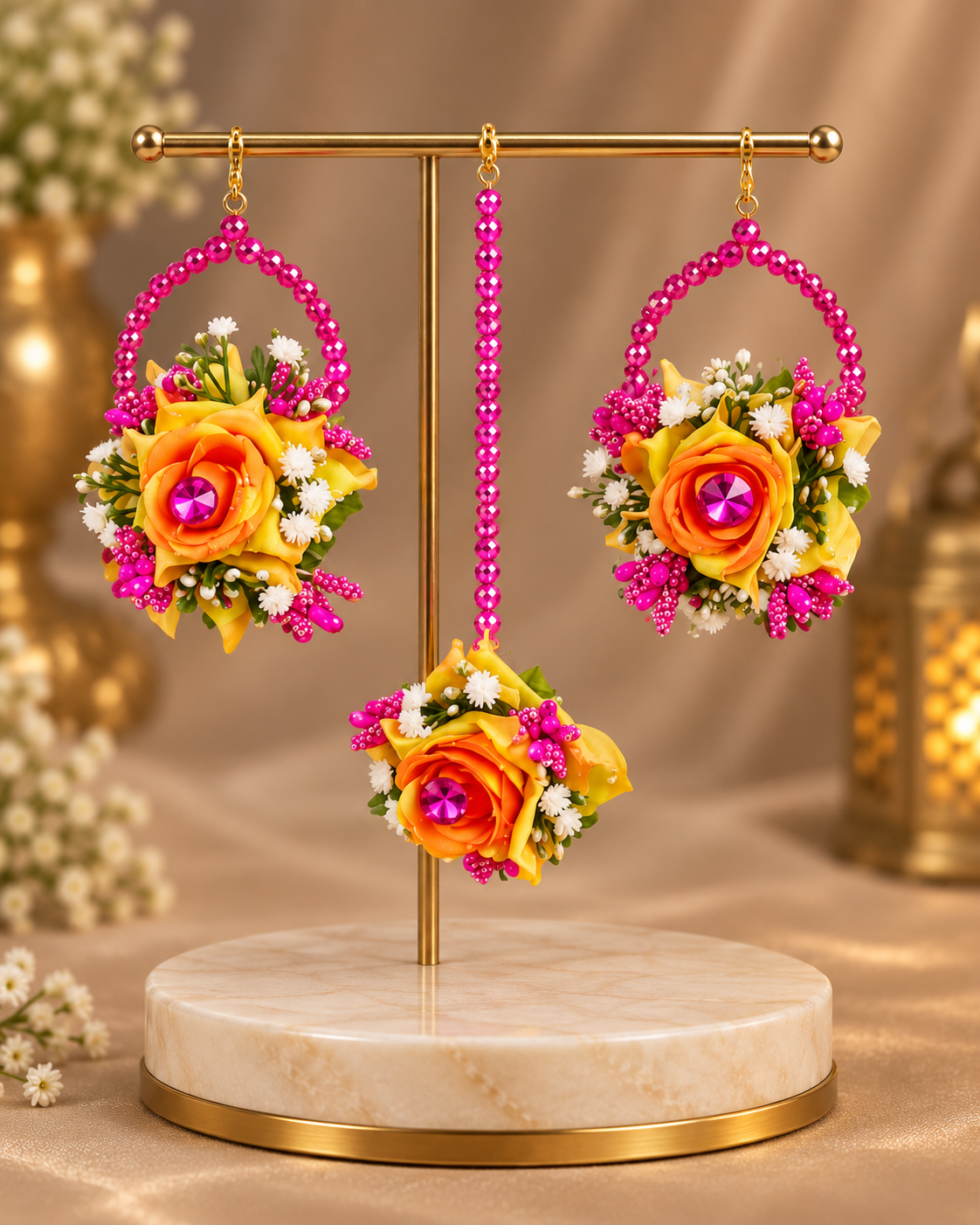 Dark-tone Dholki floral jewellery set by De Fleuristes, photo 3