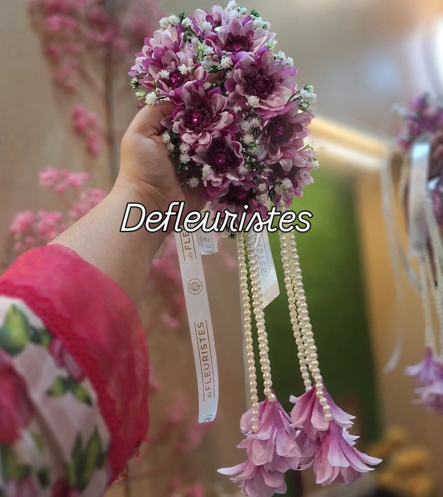 double shaded lilac artificial kaleera gajra pair for bridal hand jewellery.