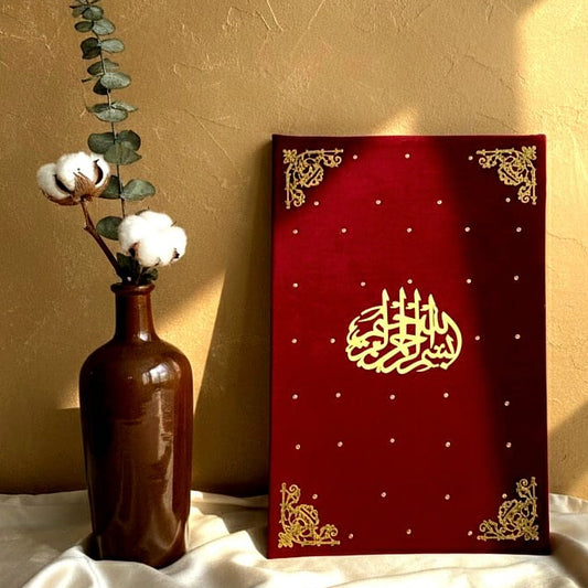 📖 Premium Velvet &amp; Acrylic Nikah Booklet

Capture your special day with

luxurious, premium

&nbsp;wedding contract booklets designed to create a beautiful, lasting memory of your sacred union


Key Features:

Size: 12*18 Inches Closed Book
Size 24*18 Inches Open Book

Materials: Crafted with premium, durable velvet that offers a soft, elegant "feather touch" feel. The exquisite geometric design is achieved with high-quality acrylic for an exceptionally elegant and modern look.

Personalization:

Name,