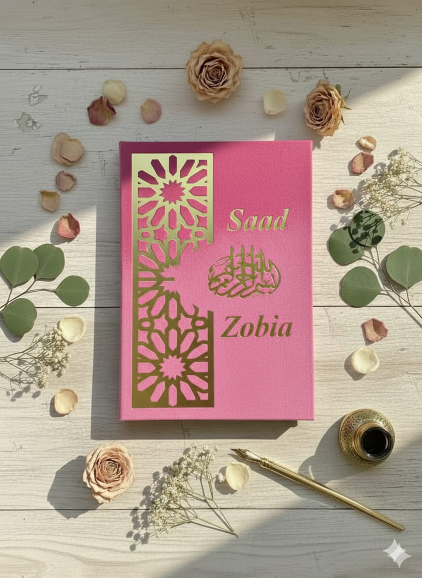 📖 Premium Velvet &amp; Golden Acrylic with pink velvet Nikah Booklet
