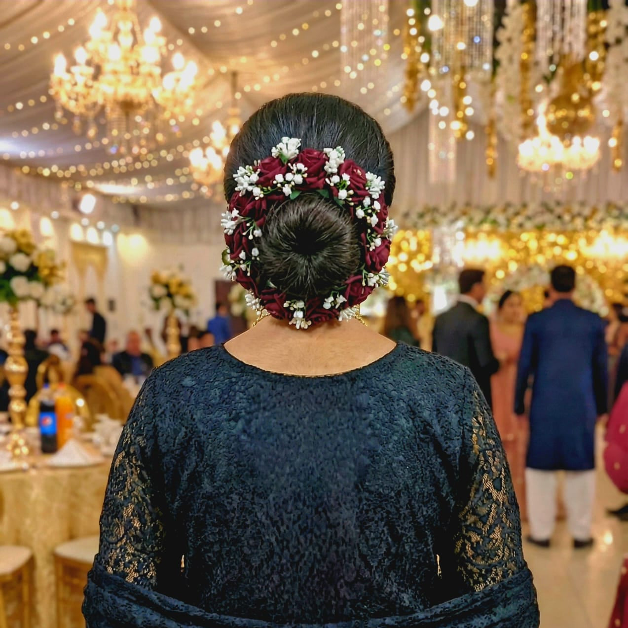 artificial flower hair bun 