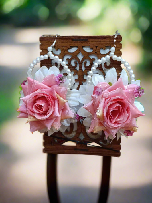 Pink and White Floral Earrings