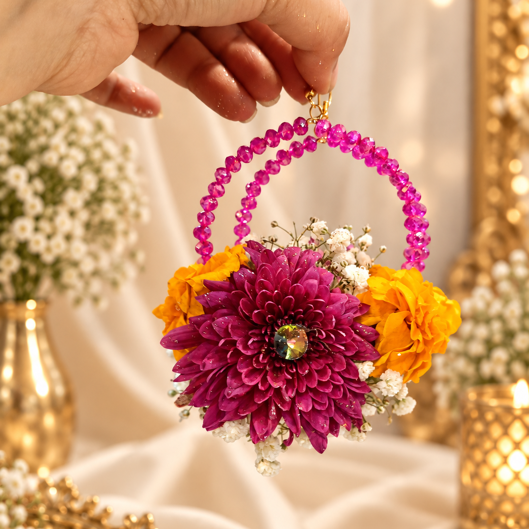 Gulrang fresh flower bridal jewellery set by De Fleuristes