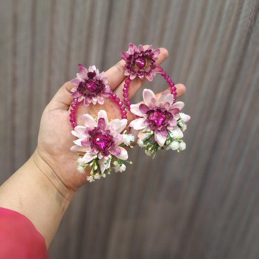 Double shaded floral earrings bindi
