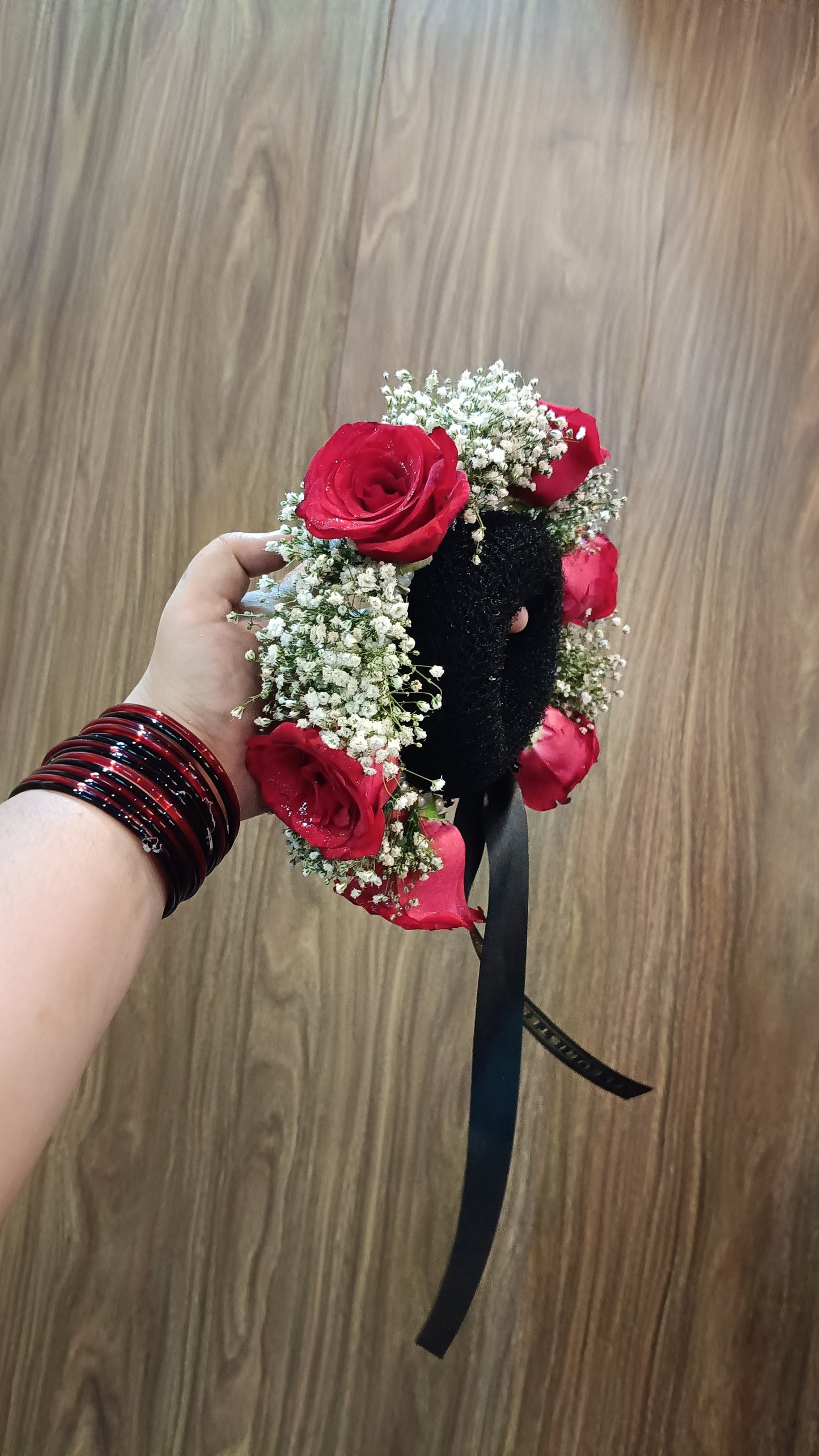 Red Rose and babysbreath hair Bun