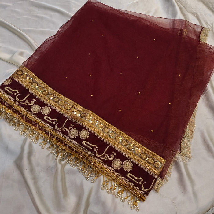 Nikah dupatta with three front laces and a back kiran lace