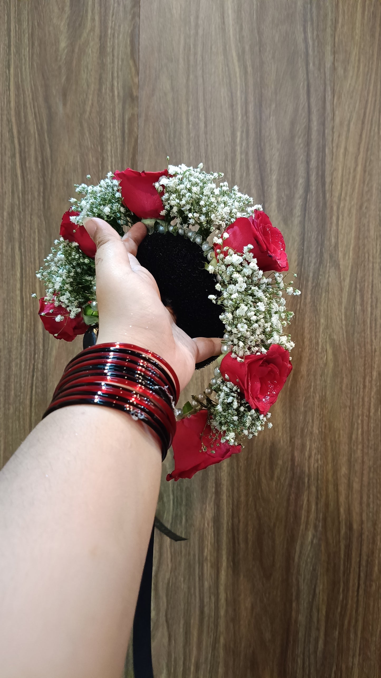 Red Rose and babysbreath hair Bun