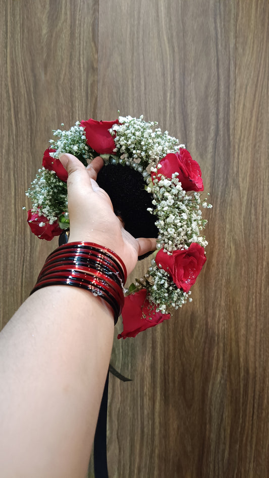 Red Rose and babysbreath hair Bun
