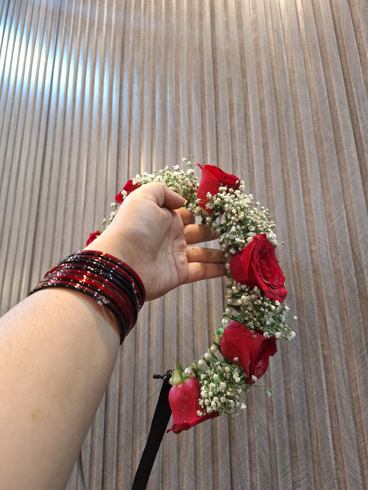 Red Rose and babysbreath hair Bun