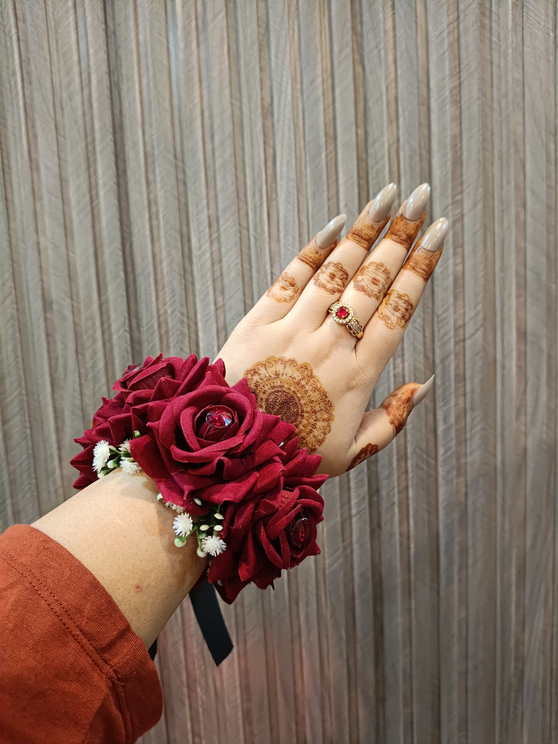 Dark red rose gajra