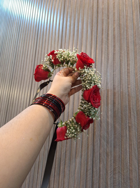Red Rose and babysbreath hair Bun
