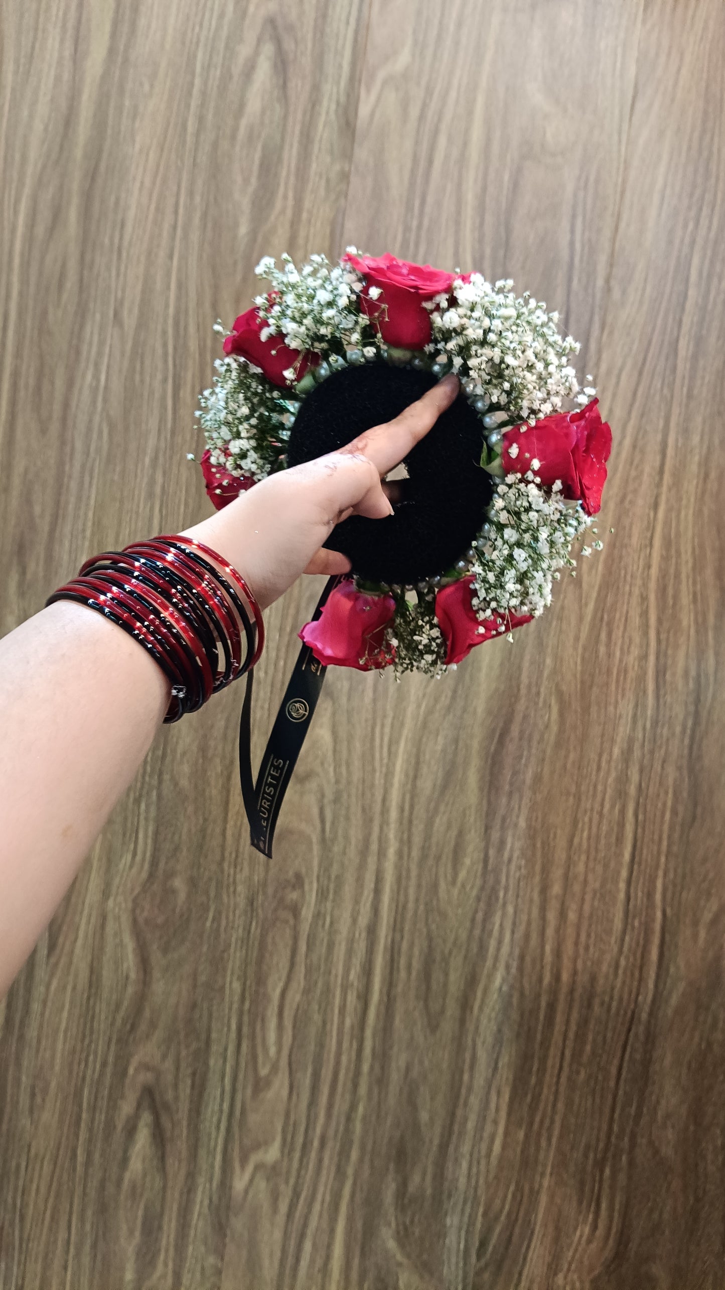 Red Rose and babysbreath hair Bun