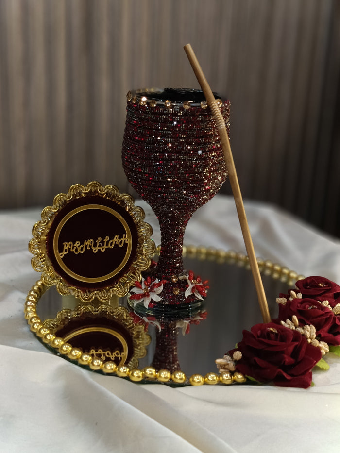 Doodh pilai glass set with removable tray and glass cover