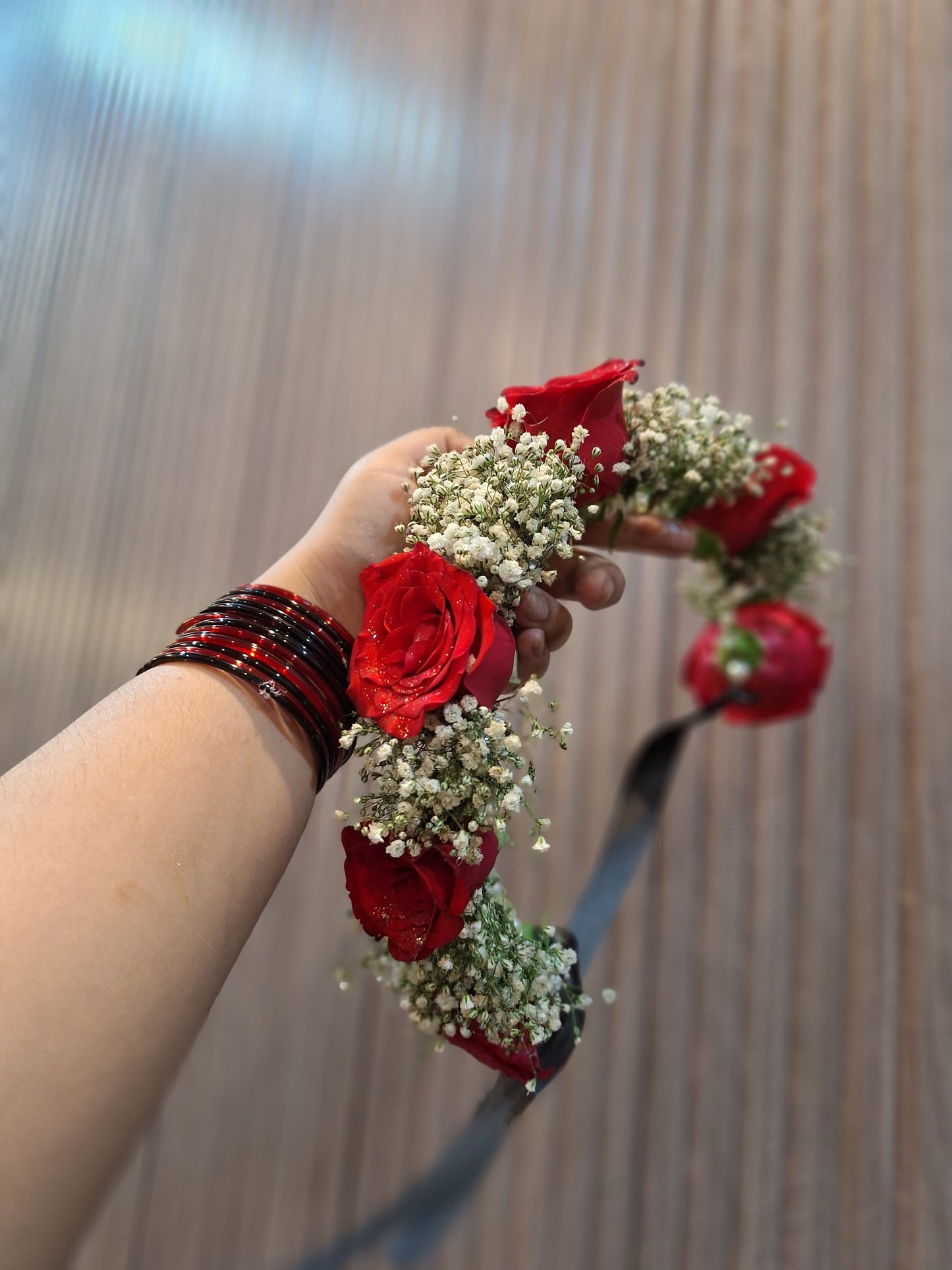 Red Rose and babysbreath hair Bun