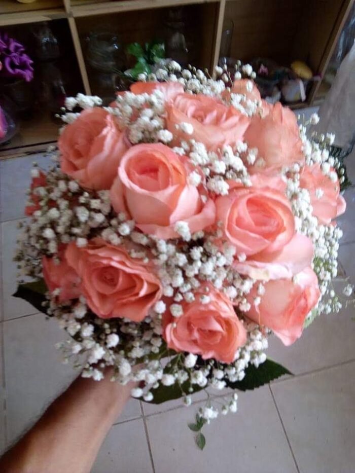 PINK ROSE & BABYs BREATH BRIDAL BOUQUET