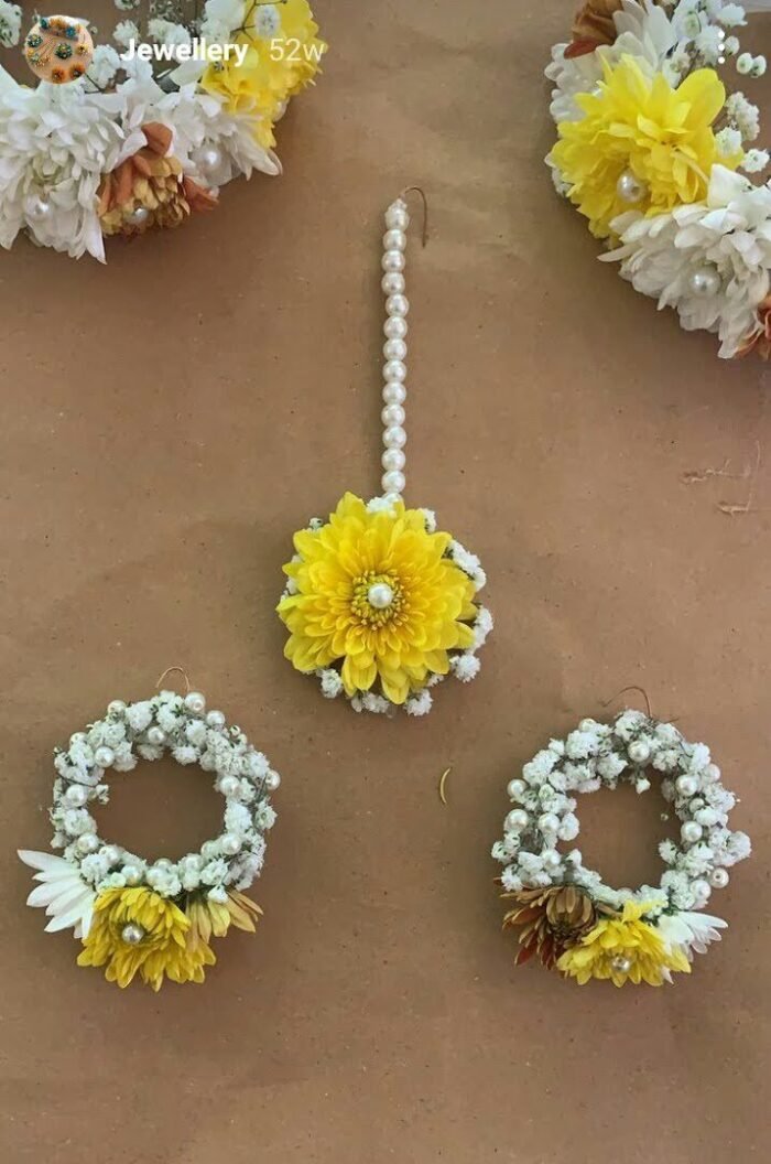 Yellow chrysanthemum and baby's breath floral jwellery