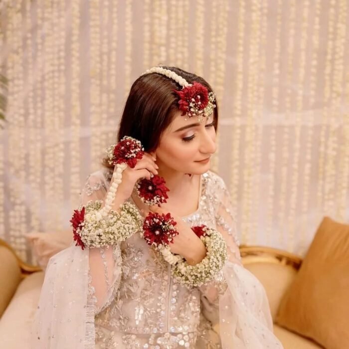 White and Maroon Floral Jewelry for Brides