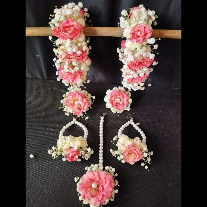 pink and white floral jewelry, Beyond weddings, this floral jewelry set is versatile and fit for any happy occasion